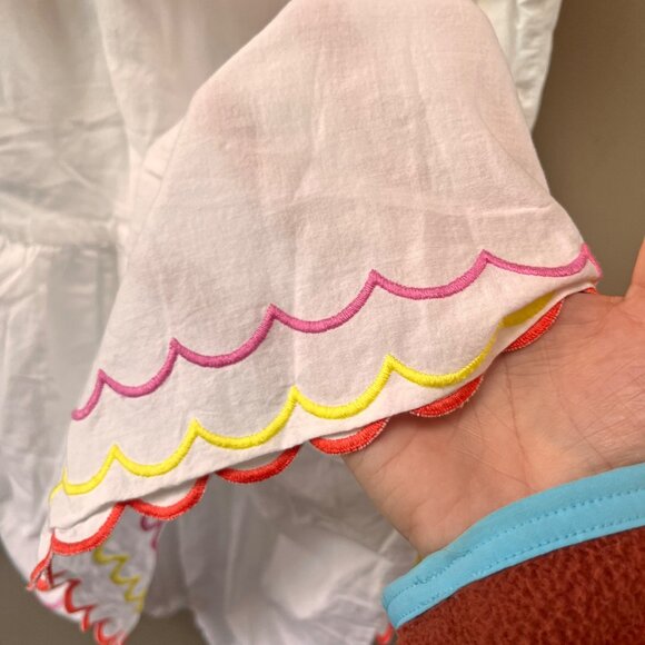 Girls White Cotton Dress By Janie And Jack With Scalloped‎ Rainbow Embroidery 10 - Picture 3 of 6